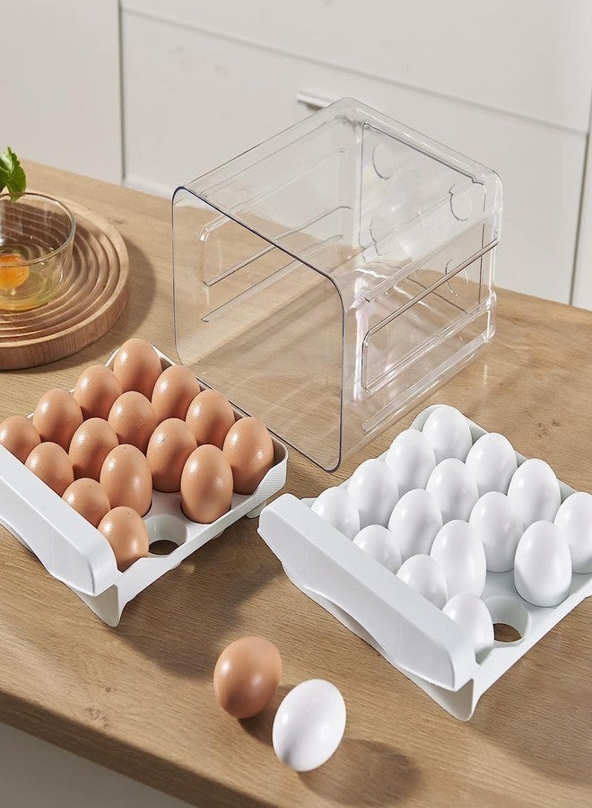 Birvan Plastic 32 Grid Large Capacity Drawer Type Egg Holder/Egg Tray/Egg Fresh Storage Box/Multi-Layer Egg Storage Container (White_32 grid) - Image 4
